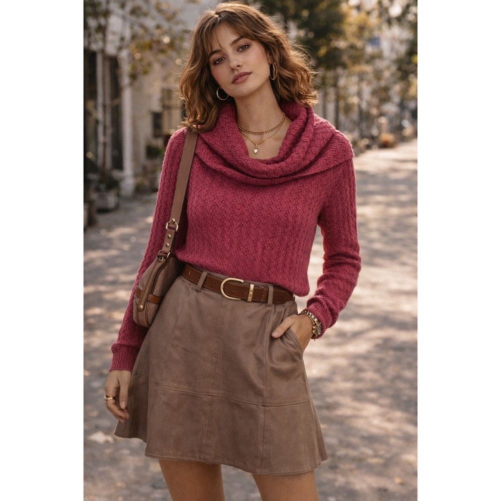 Banana Republic Pink Cowl Neck Textured Knit Sweater Womens Small Long Sleeve